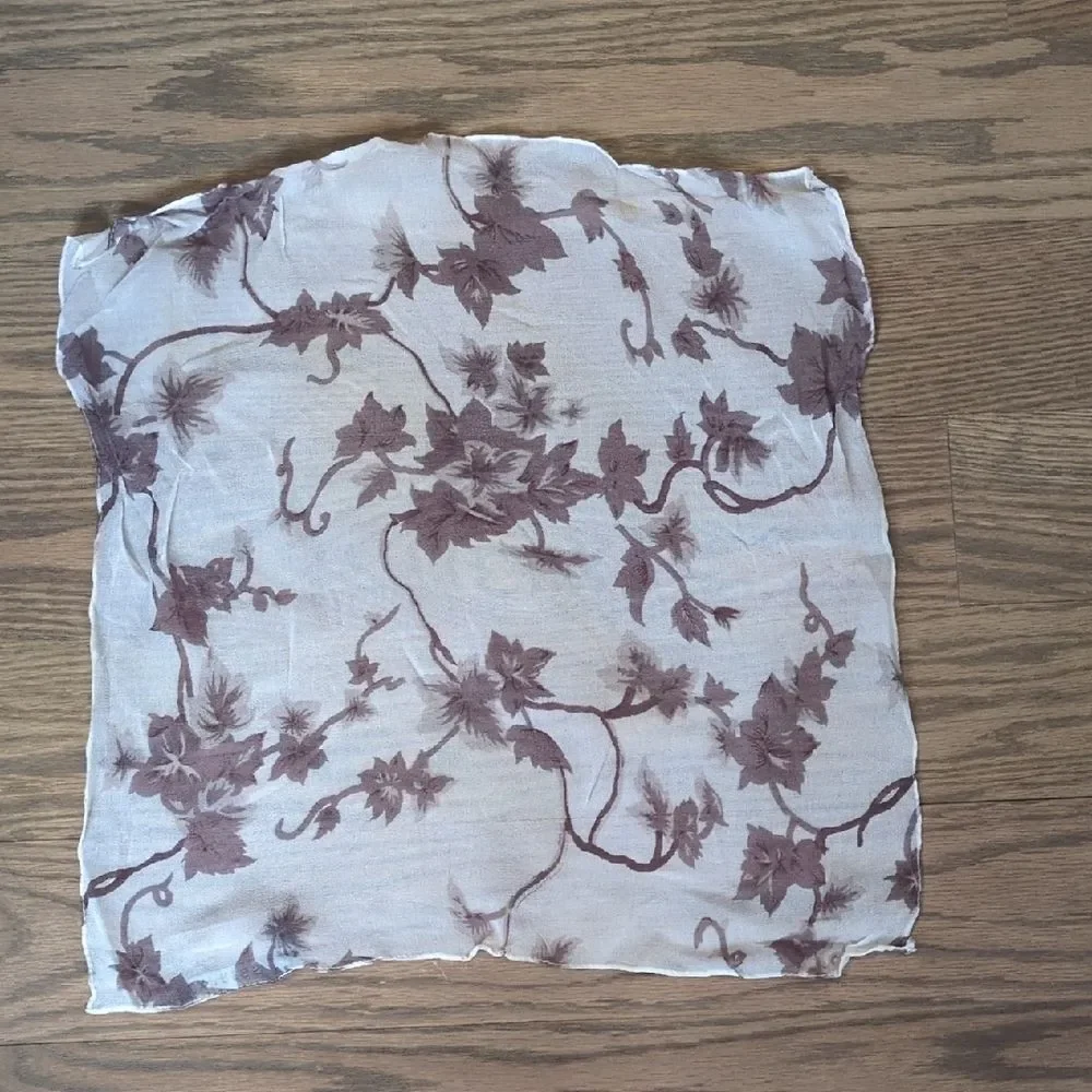 Express Vintage Botanical Floral Sheer Scarf Cream Taupe Rayon Y2K
